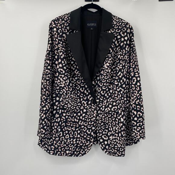 Eloquii Leopard Print Blazer Single Breasted Button White Black NEW Womens 14W - Picture 2 of 10